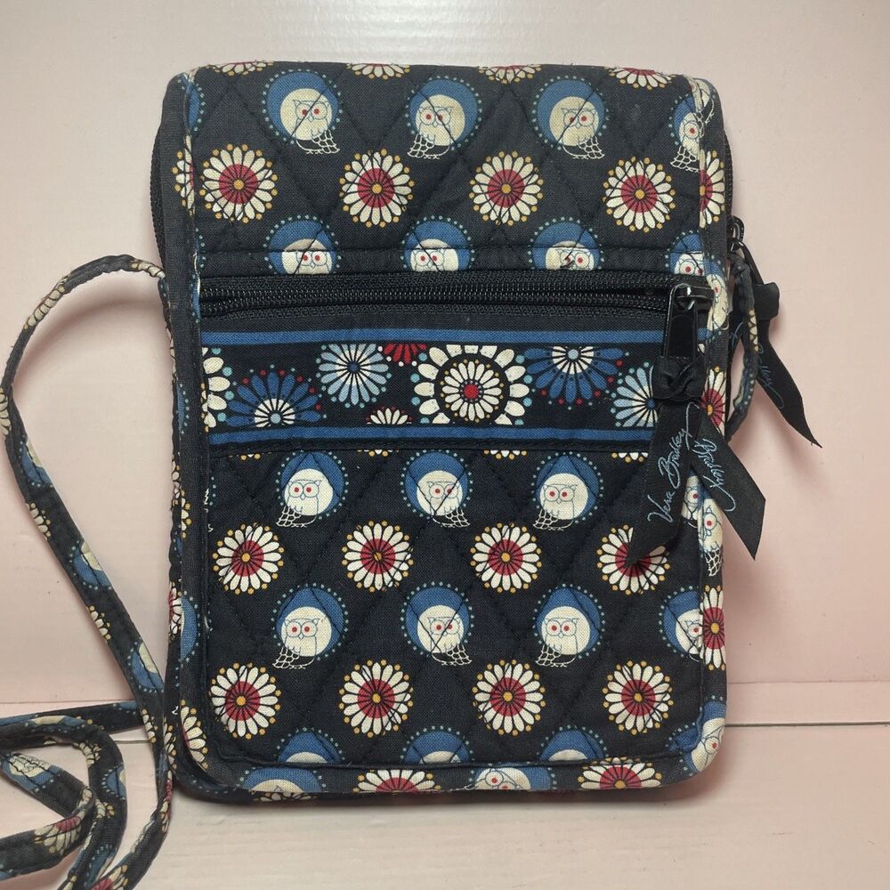 Vera Bradley OWL Print Crossbody Purse Navy Blue White Owls Travel Work Handbag